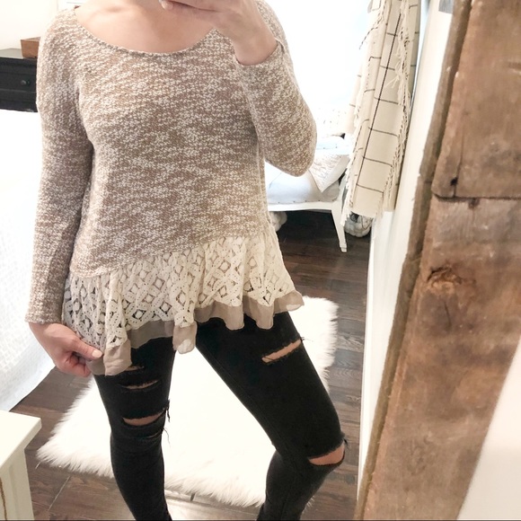 entro Sweaters - Entro medium boho marled oversized lacy sweater